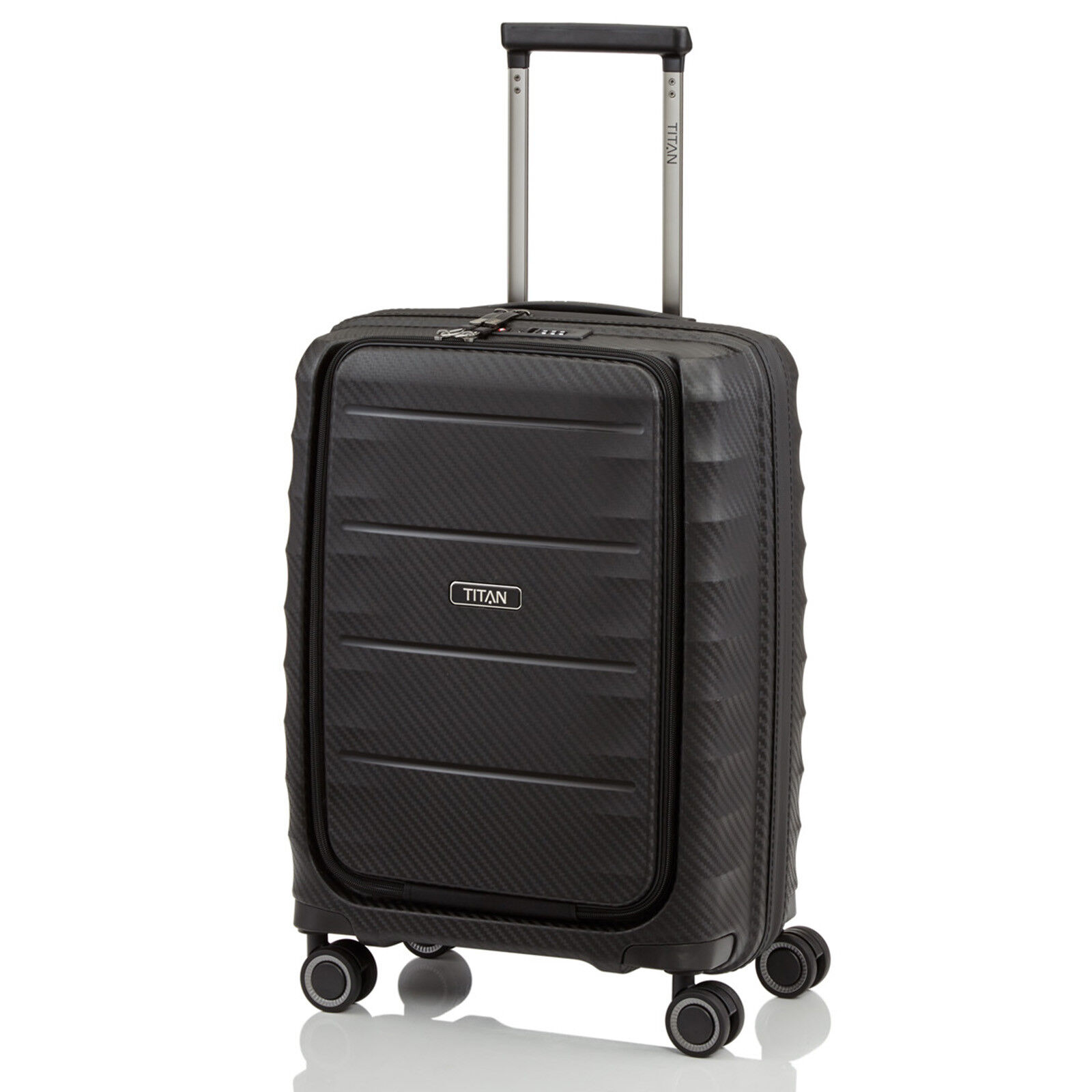 TITAN HIGHLIGHT black 55cm Handgepäck Trolley Vortasche Bordgepäck Koffer 4-Rad
