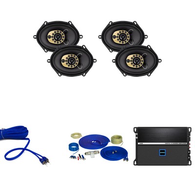 Jensen JS68T 6x8'' 3-Way Speakers (2 Pairs) + JA4B 4-Ch Amp + Wiring Kit, 740W