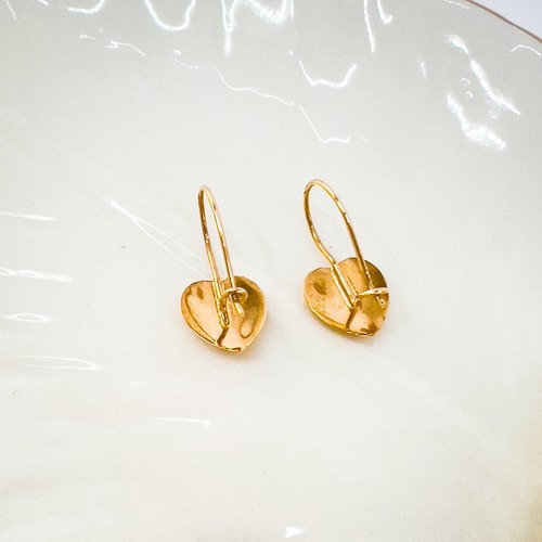 Antique 14k Rose Gold Repoussé Flower Heart Design Dangle Hook Earrings - Picture 3 of 10