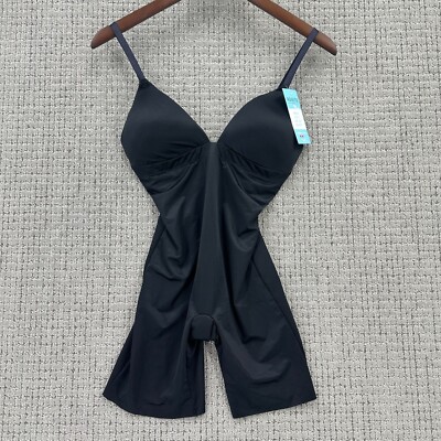 Spanx Assets Plunge Low Back Mid-Thigh Bodysuit Size Medium Black  #10338R NWT