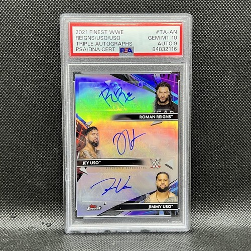 2021 Topps Finest WWE Bloodline Triple Autograph PSA 10 Auto