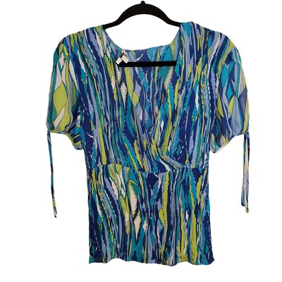 Nicola Womens Crinkle Stretch Wrap Style Short Sleeve Blouse Size Large