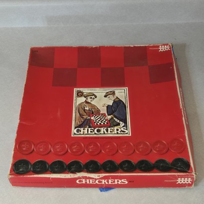Vintage Pressman Checkers Set Hard Fiber Board Complete