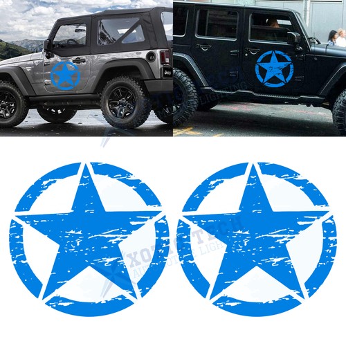 2x Blue Army Star Distressed Decal For Jeep 20