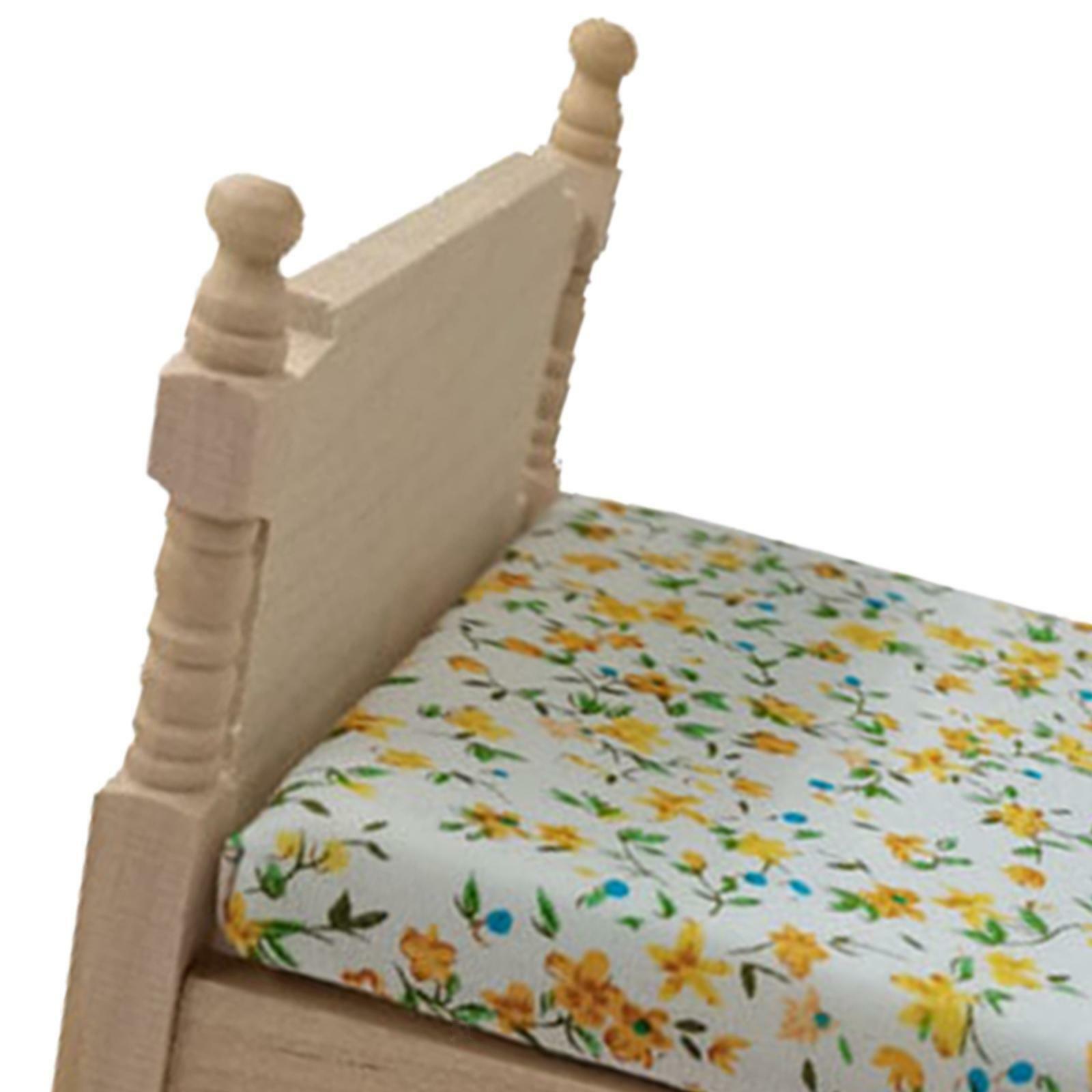 1/12 Scale Miniature Handmade Wooden Bed Dollhouse Bedroom Furniture Accessories