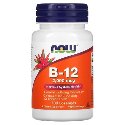 Now Foods B-12 2 000 мкг 100 пастилок Гарантированное качество GMP, кошерный, веганский,