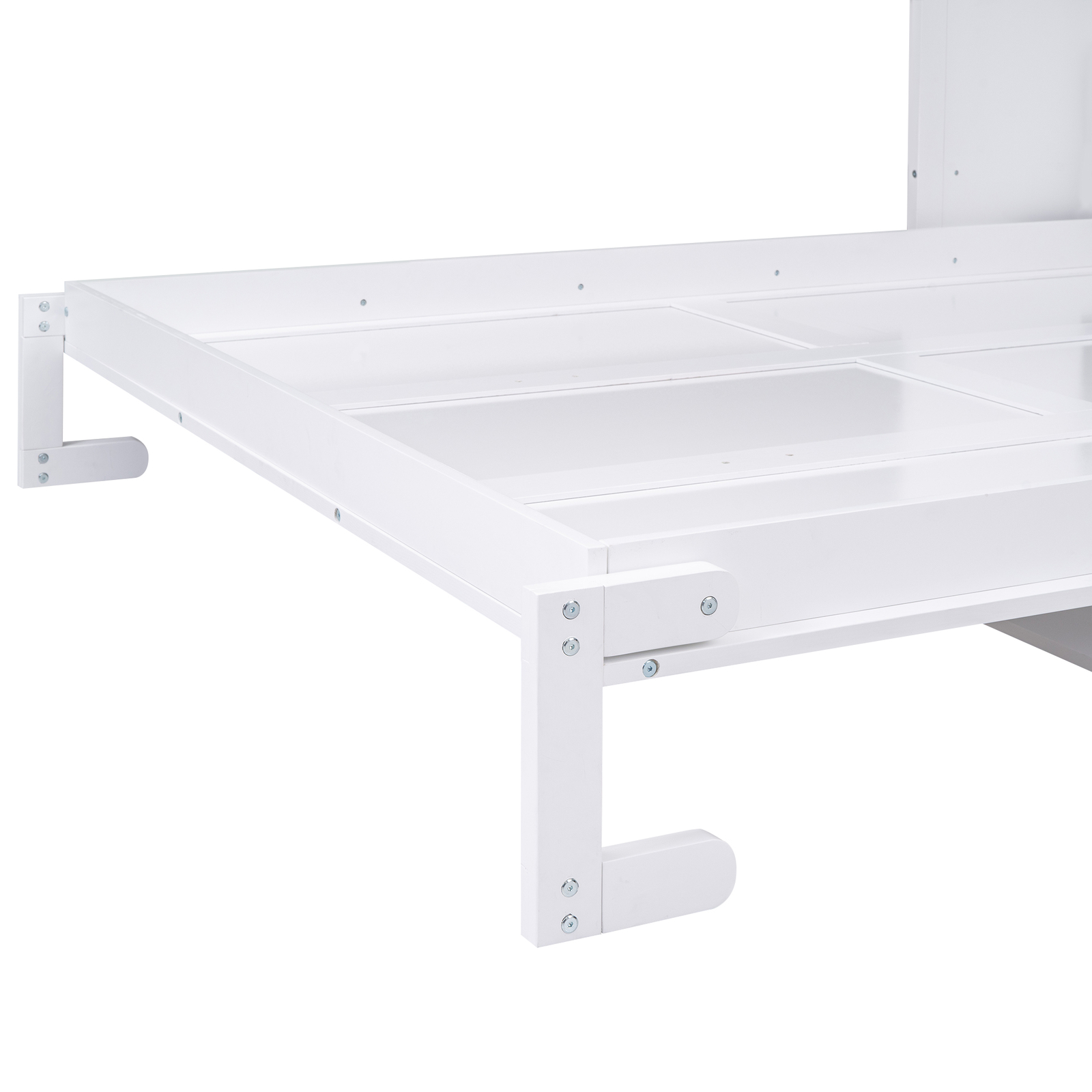 Queen Size Murphy Platform Bed Frame with Storage Shelf Space-Saving White NEW