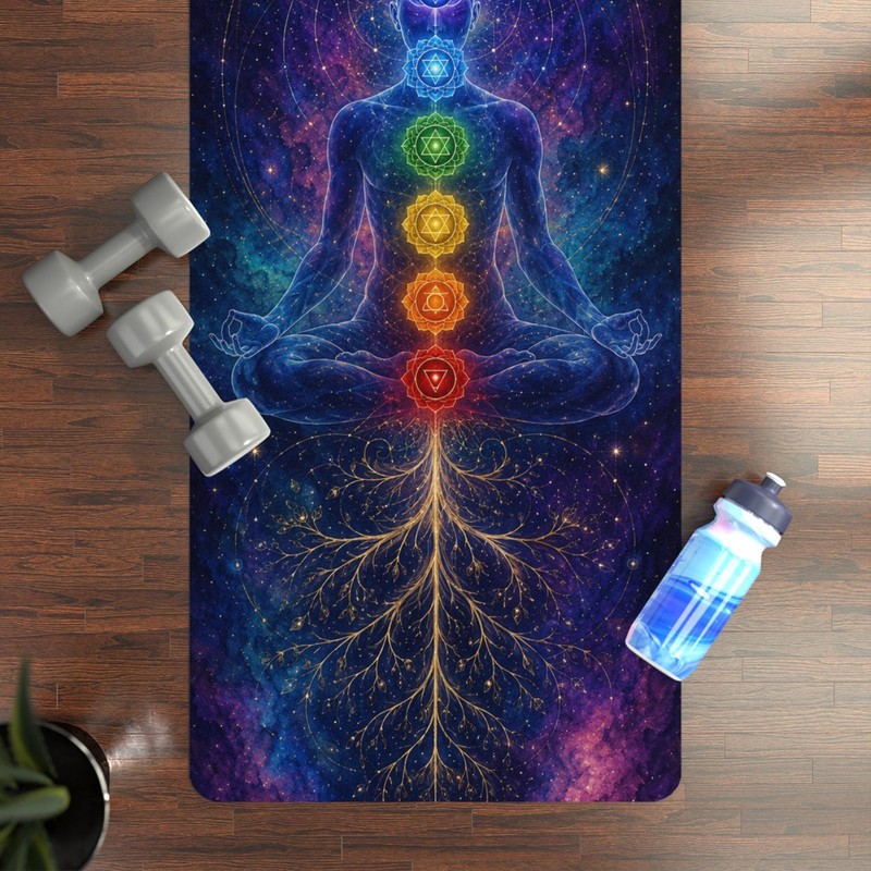 Chakra Print Yoga Mat 24x72 Microfiber Suede Natural Rubber Non-Slip