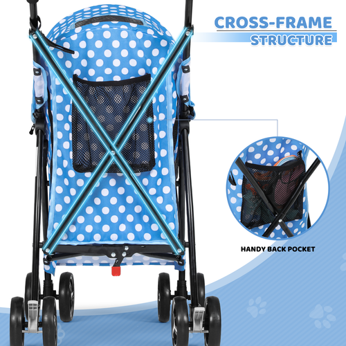 4 Wheels Foldable Pet Stroller Breathable Dog Stroller w/Storage Basket&Skylight