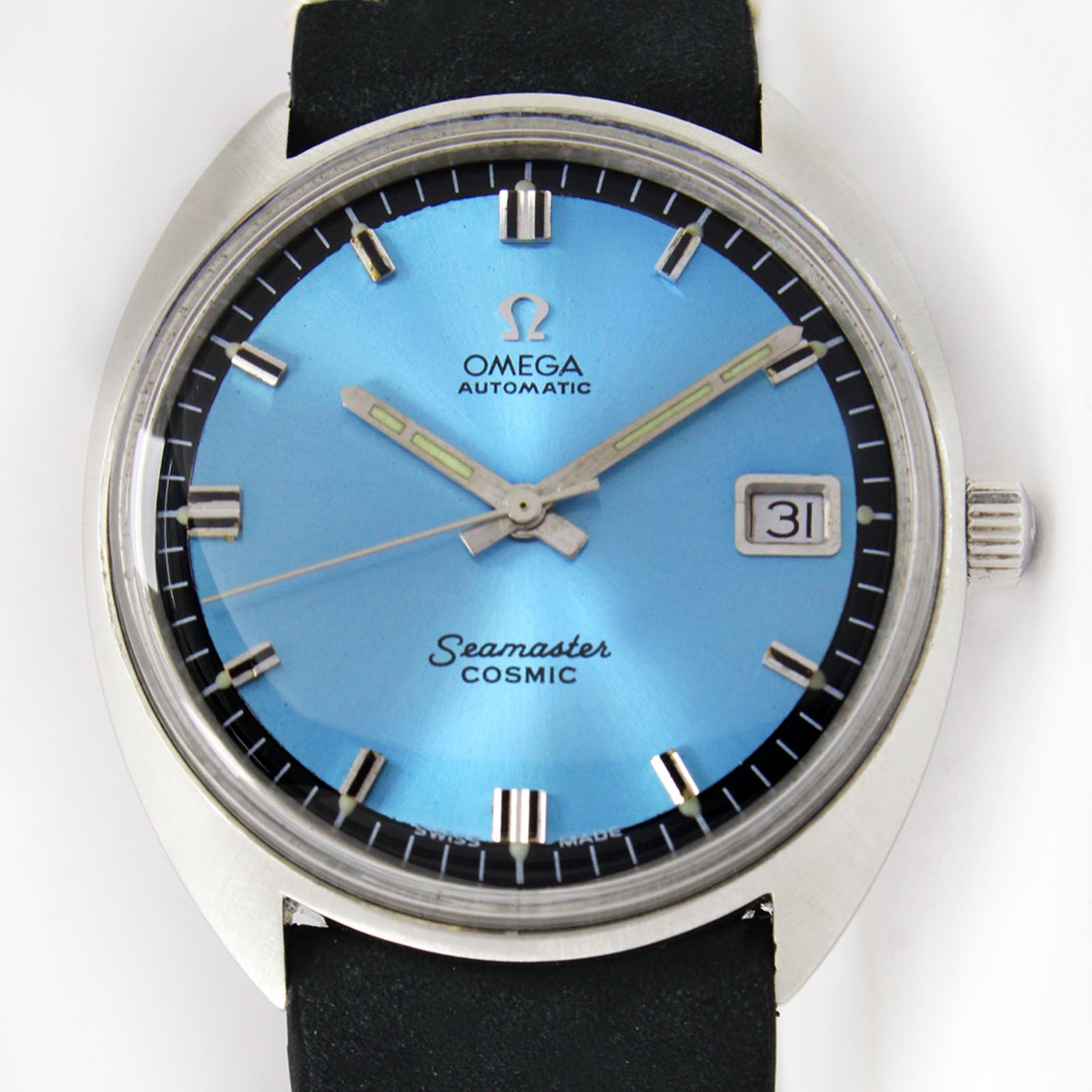Vintage Omega Seamaster Cosmic Auto Date Sunburst Blue Dial