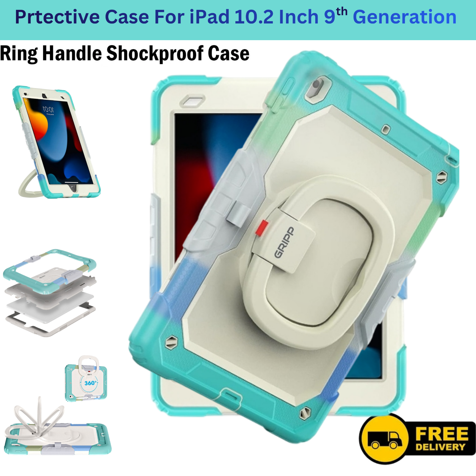 Shockproof Ring Handle Rotating Stand Case Cover For iPad 10.2 7th 8th 9th Gen