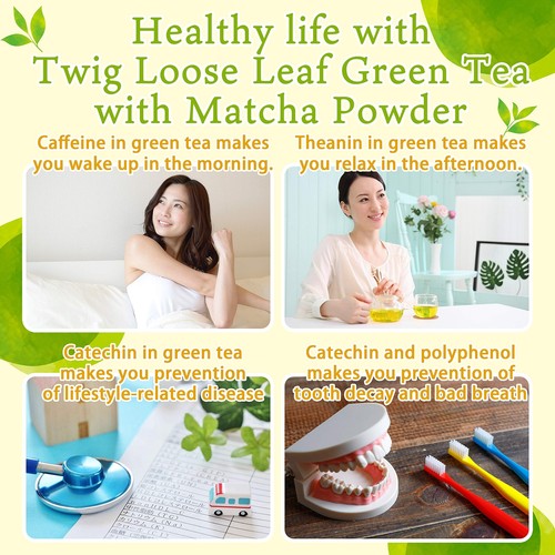 Organic Green Tea, Kukicha Twing tea with Matcha Green Tea Powder, Japanese Tea