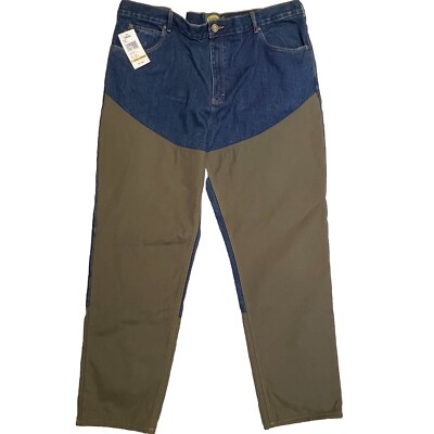 NEW Cabelas Brush Guard Jeans Mens 44x34 Roughneck Upland Blue Denim Brown Guard