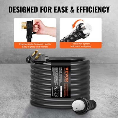 VEVOR 50 Amp Generator Cord and Power Inlet Box 50FT NEMA 14-50P/SS2-50R STW