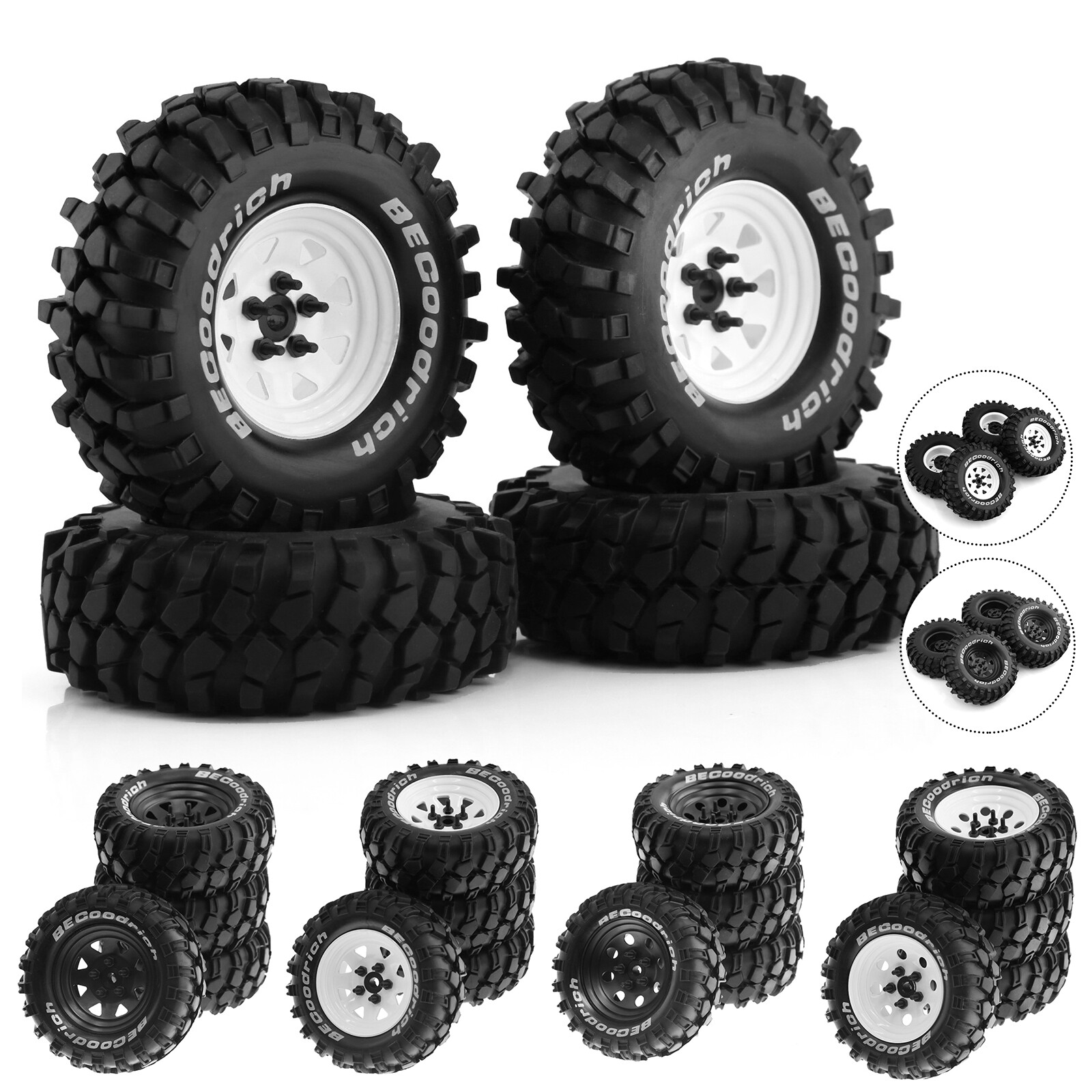 1.9" Beadlock Wheel Rim Tires Set For 1/10 RC Crawler Axial 