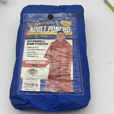 NEW Stearns Rain Poncho Adult Size OSFM Red PVC Fabric W/Storage Bag Outdoors