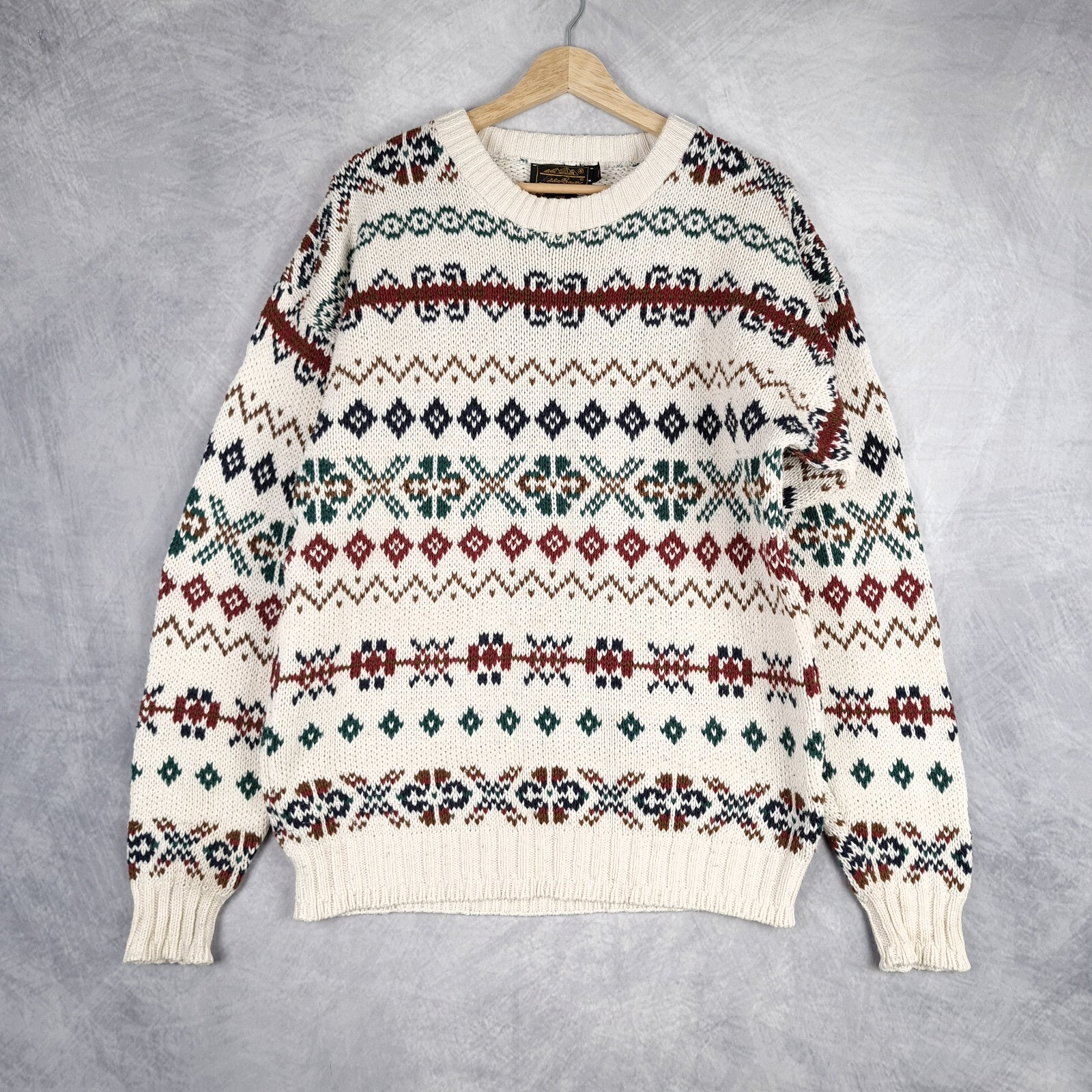 トップス 1980s Eddie Bauer cotton knit sweater Vintage 80s Eddie Bauer Sz XL Cotton Blue Geometric Heavy