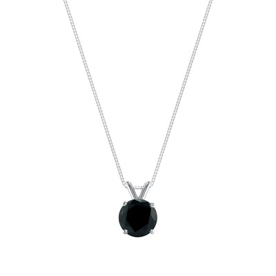 Pre-owned Shine Brite With A Diamond 1.50 Ct Round Cut Created Diamond Black Real 18k White Gold Pendant 18" Necklace