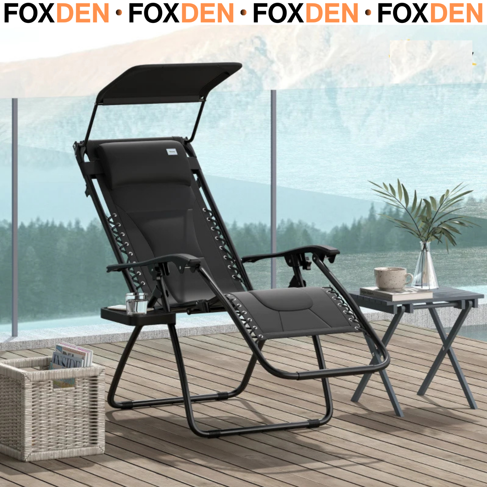 Zero Gravity Lounger Chair Folding Reclining Chair with Shade Cover - Black