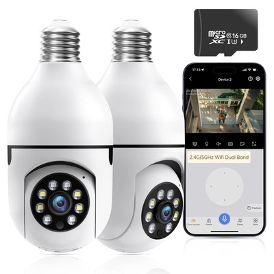 2K Light Bulb Security Camera Wireless Outdoor, AI Motion Detection, 2.4G/5GH...