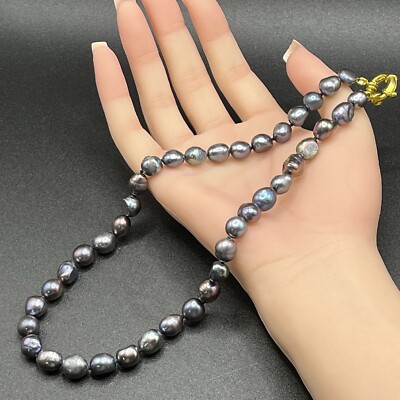 17  6-7mm Tahitian Genuine Black Peacock Pearl Necklace - Blue - Purple - Green