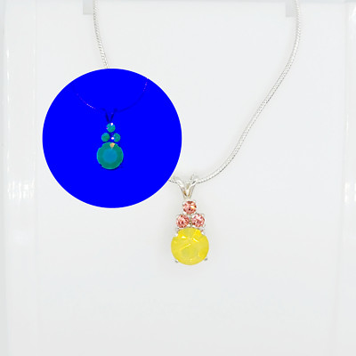 Vintage Uranium Glass Sterling Silver Necklace, Pink and Yellow UV Jewelry
