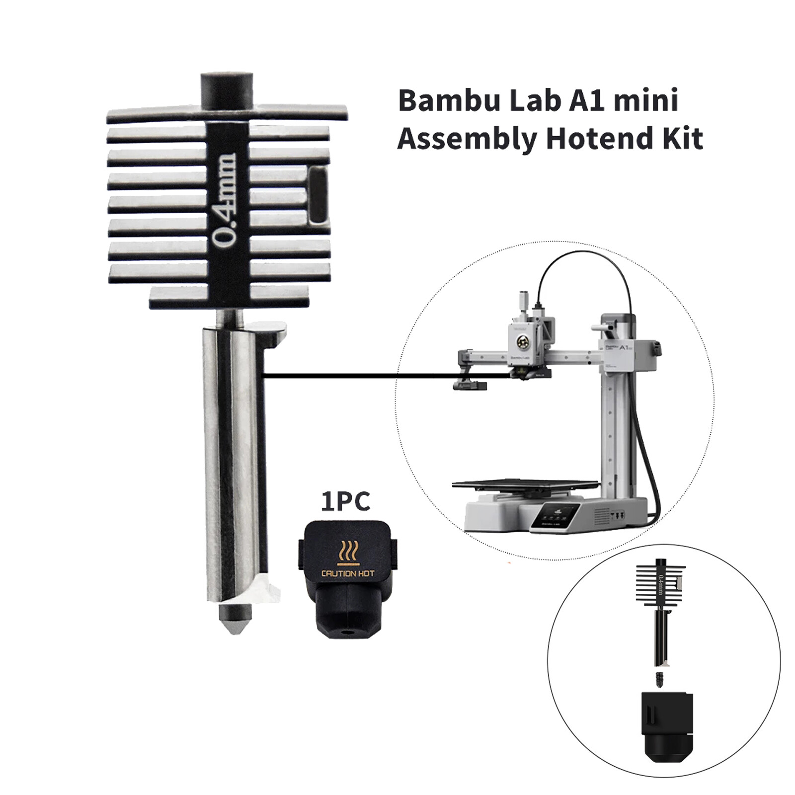 0.2mm-0.8mm Hardened Steel Nozzle Hotend Kit for Bambu Lab A1 Mini