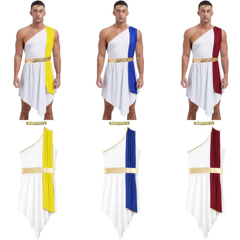 Men Toga Sleeveless Dress Up Metallic Dresses With Headband