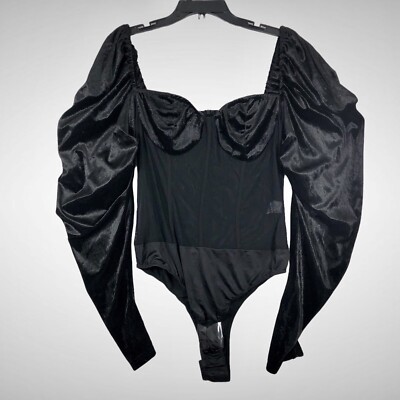 Pretty Little Thing Black Long Sleeve Bodysuit Sheer Torso Women's Sz 14