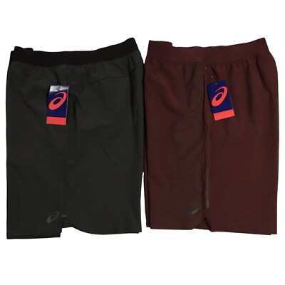 2 Asics Mens Running Trainning Workout Shorts Size L (Waist 34) Dark Gray /Wine