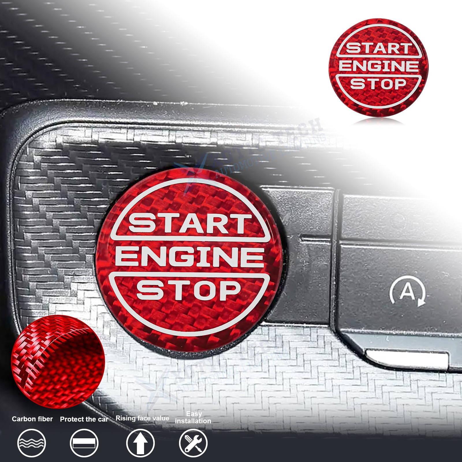 Red Genuine Carbon Fiber Keyless Engine Start Push Button Trim For Mustang 2024+