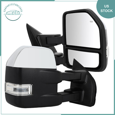 Tow Mirrors Power Heated Turn Signal Puddle Light Chrome For 2015-20 Ford F150