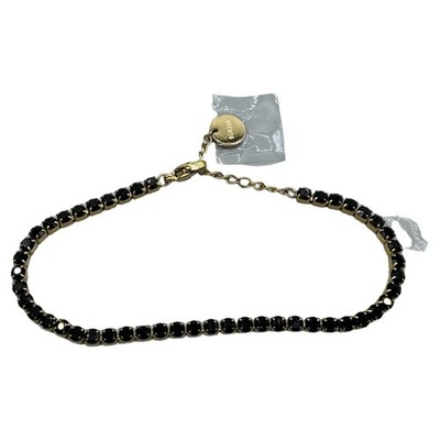 Burker Black Onyx Tennis Bracelet Gold Tone Adjustable 8.5 Inch