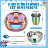 Tioncy 15 Pcs Stainless Steel Kids Dinner Set, 3 Bowls, 3 Balanced Bites Divided Plates, 3 Cups, 3 Spoons and 3 Forks, Stainless Steel Lunch Plates Dinnerware Set for Kids Toddlers(Rainbow,Cute)