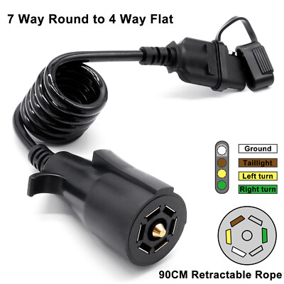 7 Way Round to 4 Way Flat Adapter Wiring Trailer Connector Plug Socket RV Truck