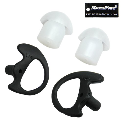 Headset Earpiece for Motorola Radio PTT Mic w/ Earbud/Black Earmold (Combo Pack)