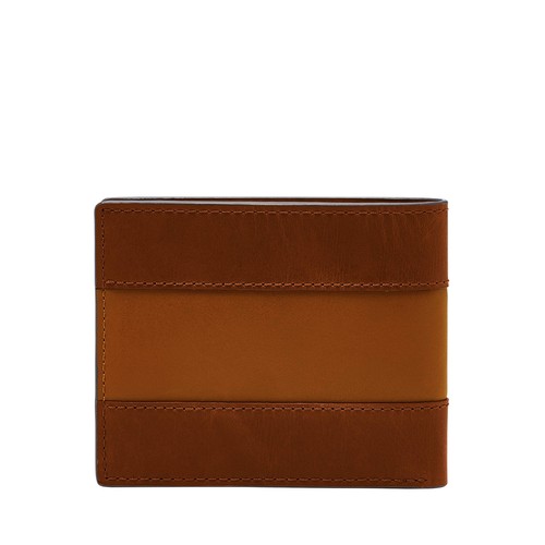 Fossil - Мужской кожаный бумажник Everett Bifold с откидывающимся удостоверением личности, коричневый