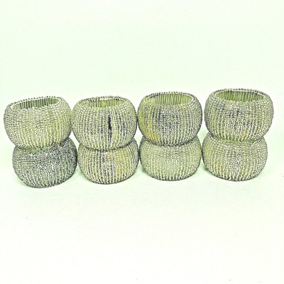 Set Of 8 1.5 Inch Hollywood Regency Silver Beaded Napkin Rings