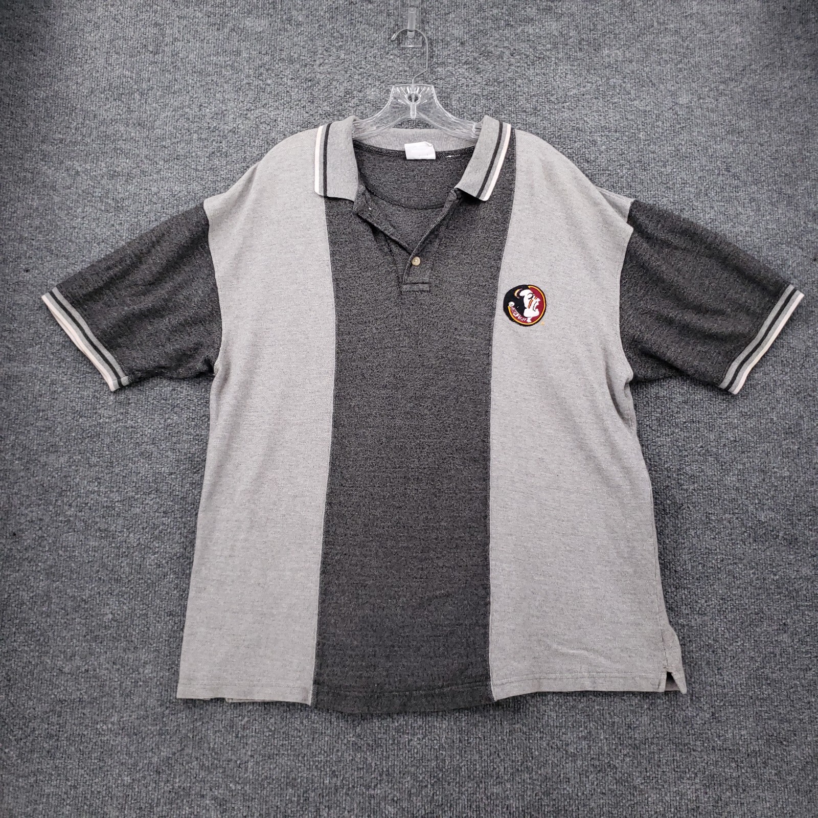 VINTAGE Florida State Seminoles Polo Shirt Mens XL Gray Pro Edge Striped