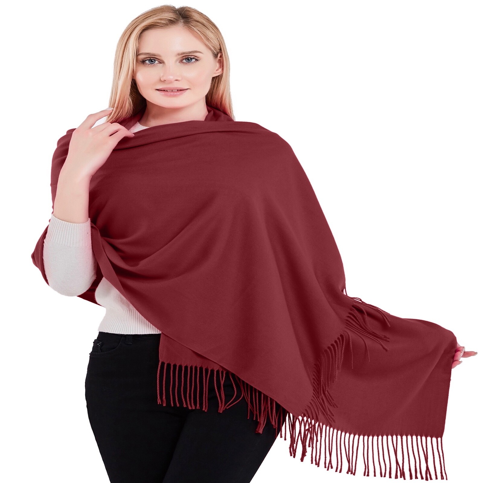 Maroon 100% Cashmere Shawl Pashmina Scarf Wrap Hand Made in Nepal CJ Apparel NEW