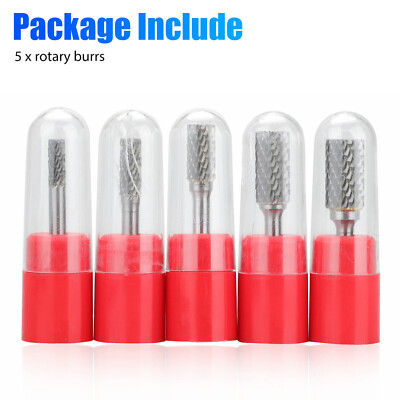 5Pcs 1/4'' Tungsten Carbide Burr Die Grinder Shank Set 6-14mm Rotary Drill Bits