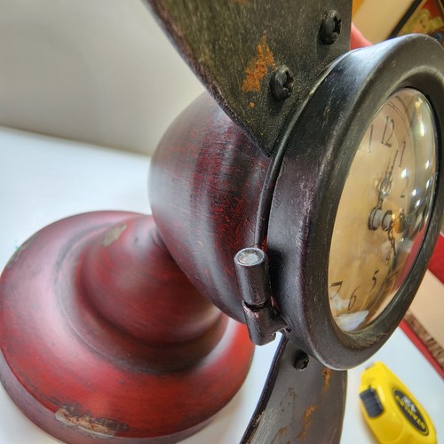 Unique boat propellor shelf mantle clock works maroon distressed finish