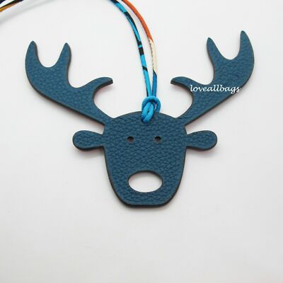 AUTH HERMES PETIT H LEATHER CHARM MOOSEHEAD ROUGE & COLVERT BLUE  4 BIRKIN BAG