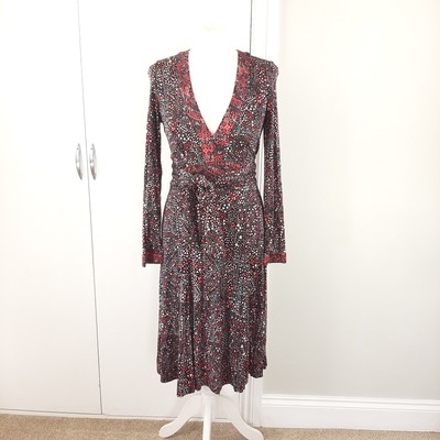 Issa London Silk Jersey Dress UK 12 Lucky Cards Black Pink Tie Waist Long Sleeve