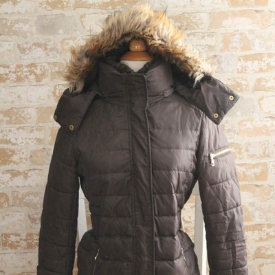 Sam Edelman Mid Length Feather and Down Parka with Faux Fur Trim Hood, Size XS