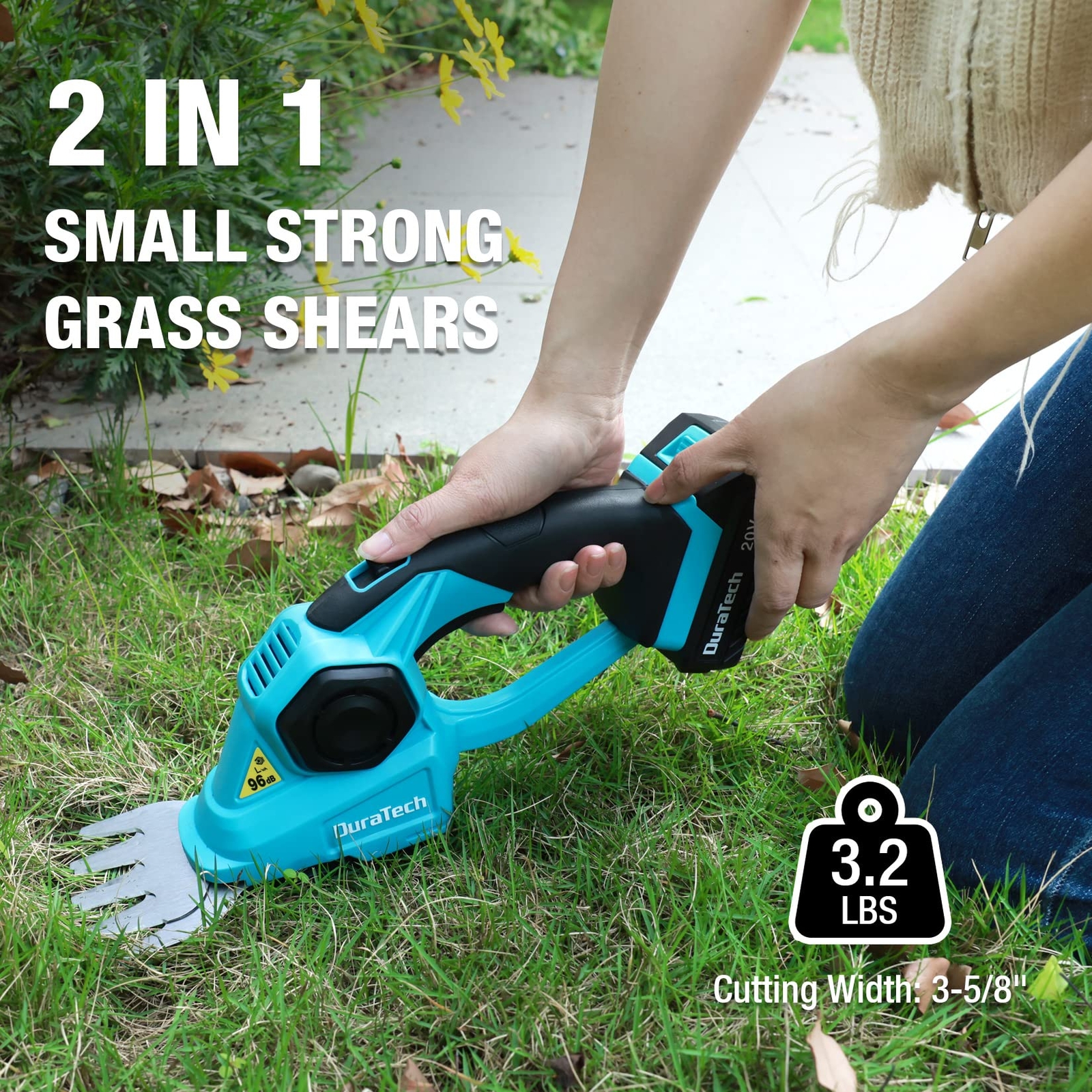 DURATECH 20V Cordless Hedge Trimmer Grass Shears 2-in-1 Shrubbery Hedge Trimmer
