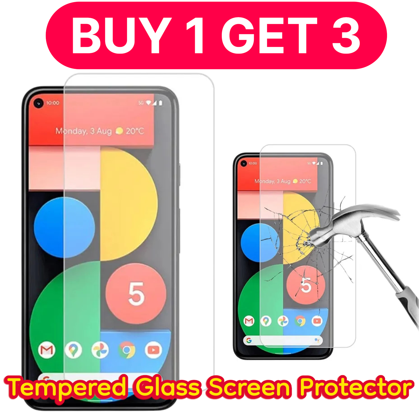 For (Google Pixel 5) Tempered Glass Front Screen Protector Cover (BUY 1 GET 3)