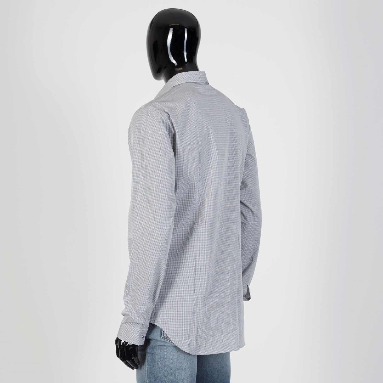 Pre-owned Dior 750$ Dress Shirt In Gray Micro Check Cotton Palladium-finished Snap Buttons