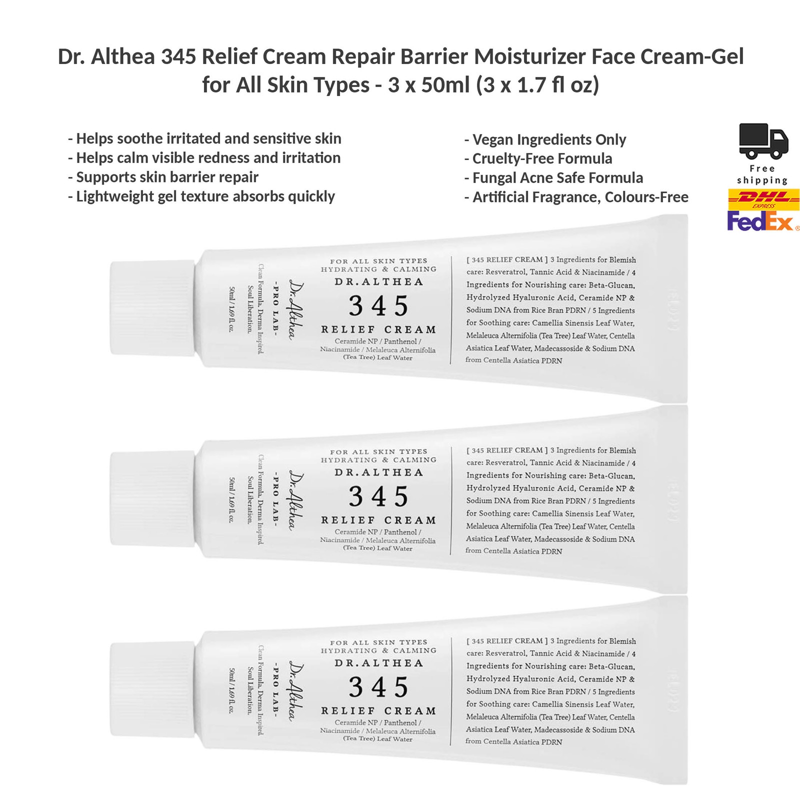 Dr. Althea 345 Relief Cream Repair Barrier Moisturizer Face Cream Gel 3x50ml