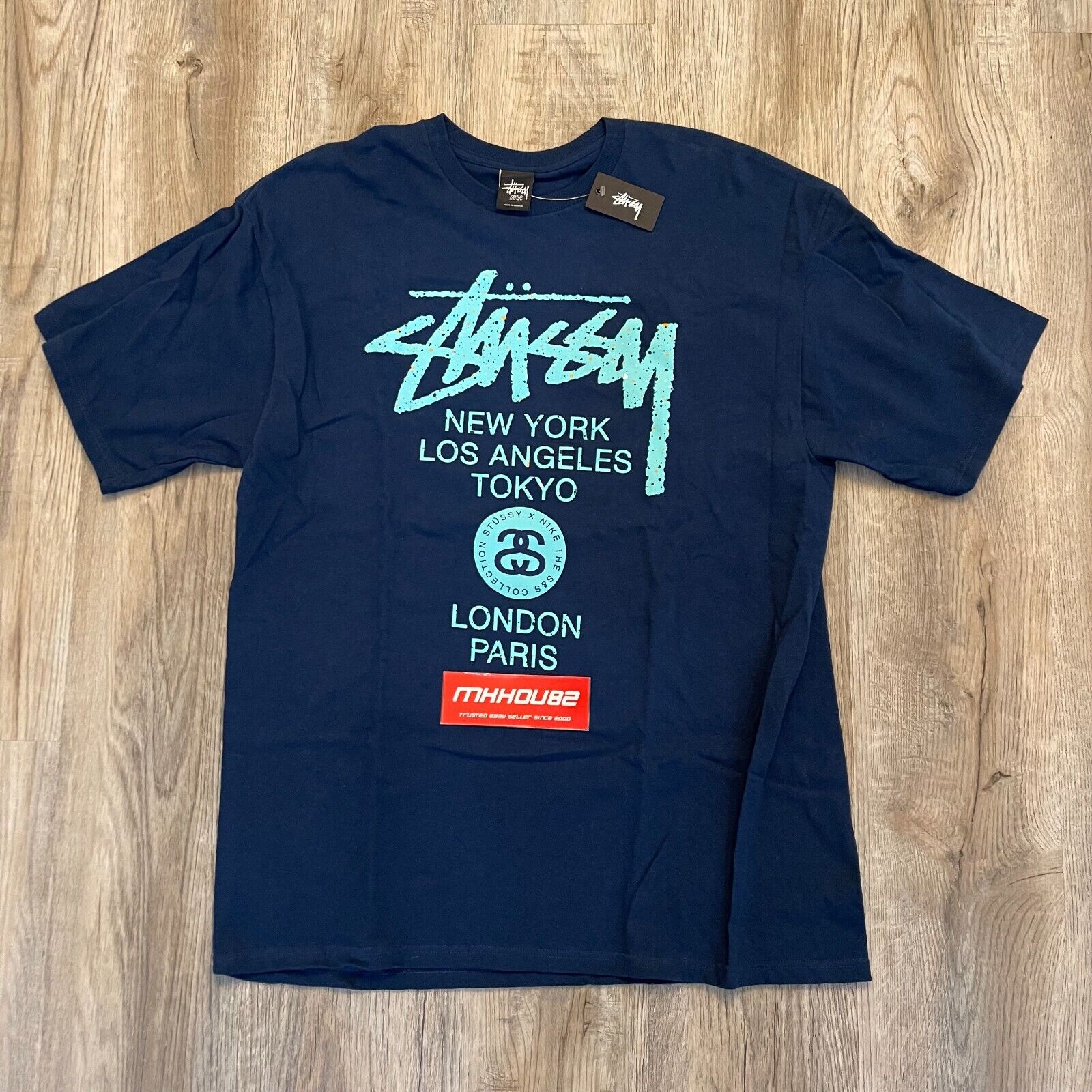 New Vintage Stussy x Nike World Tour Tee T-Shirt Navy Blue New Vintage Stussy x Nike World Tour Tee T-Shirt Navy Blue